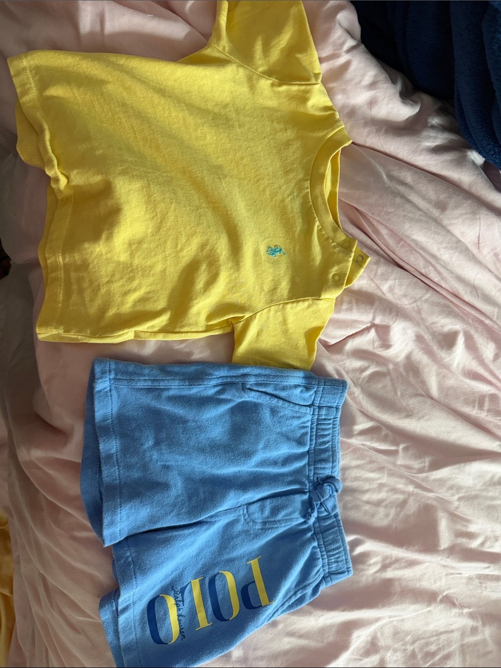 Yellow Baby Tee and Blue Kids Shorts Polo Set